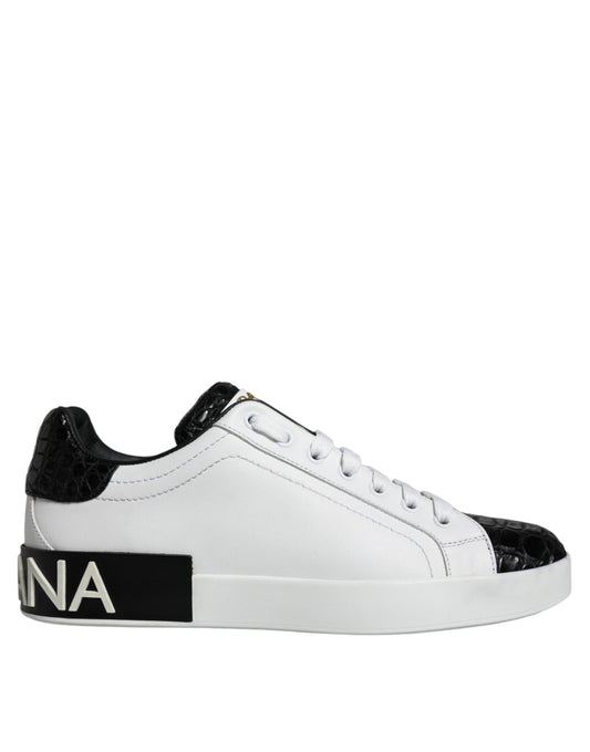 Dolce & Gabbana Black Leather Logo Portofino Sneaker Shoes - SMARTMARTNZ