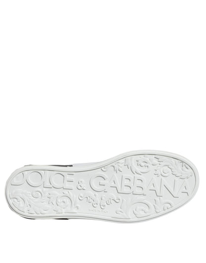 Dolce & Gabbana Black Leather Logo Portofino Sneaker Shoes - SMARTMARTNZ