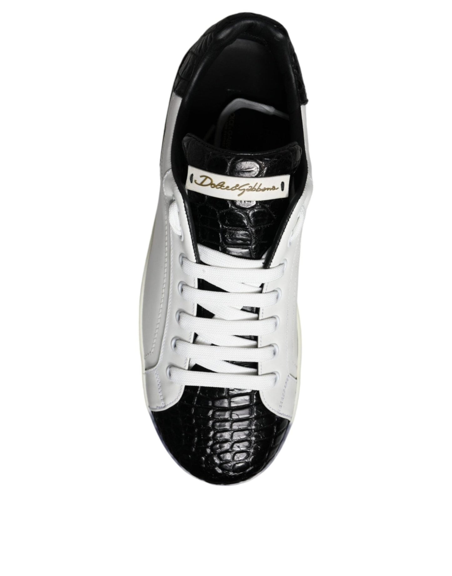 Dolce & Gabbana Black Leather Logo Portofino Sneaker Shoes - SMARTMARTNZ
