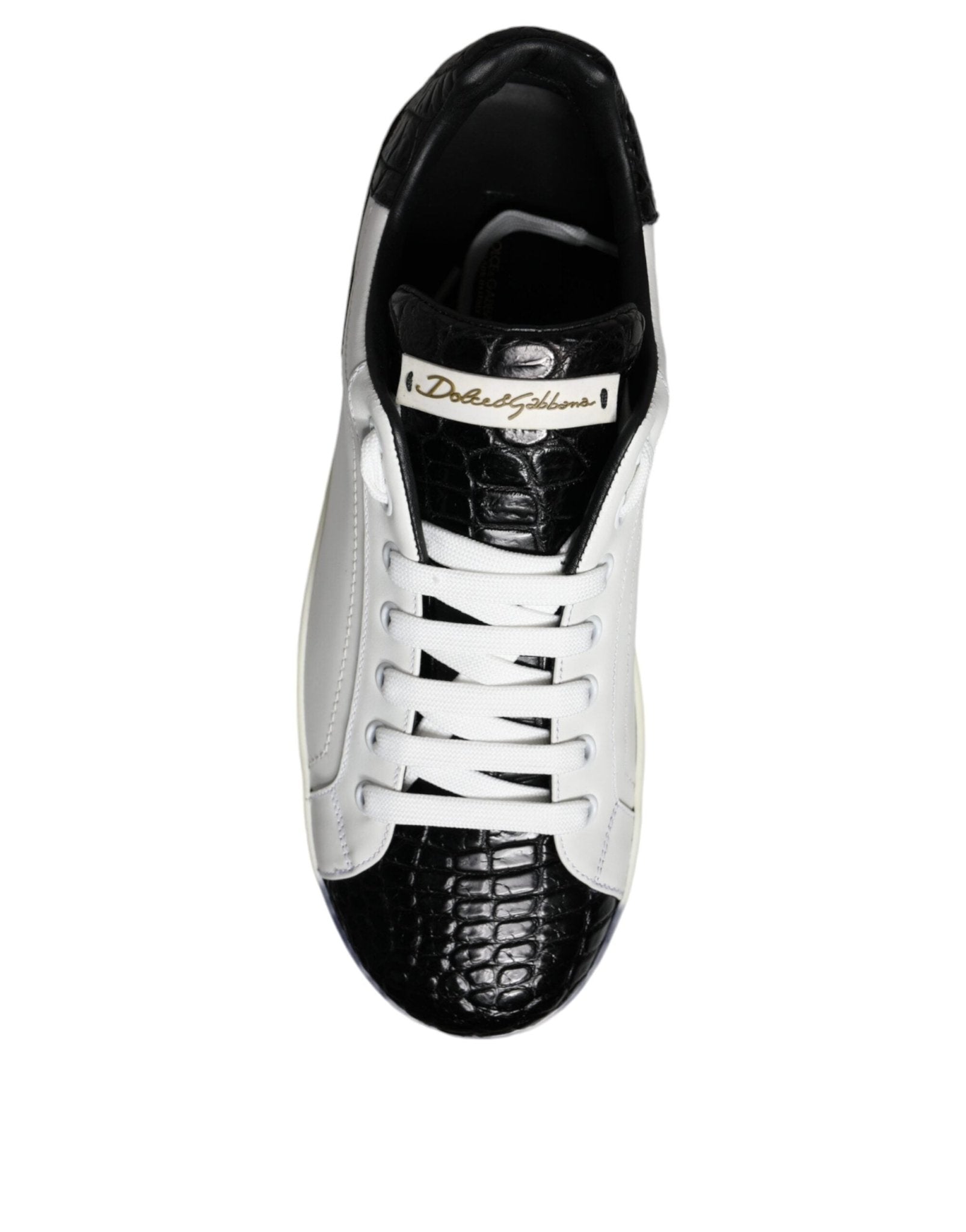 Dolce & Gabbana Black Leather Logo Portofino Sneaker Shoes - SMARTMARTNZ