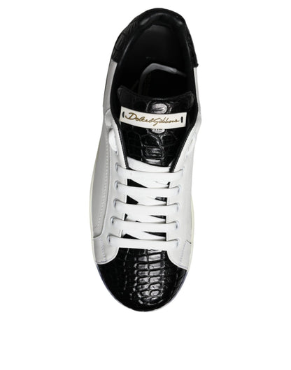 Dolce & Gabbana Black Leather Logo Portofino Sneaker Shoes - SMARTMARTNZ