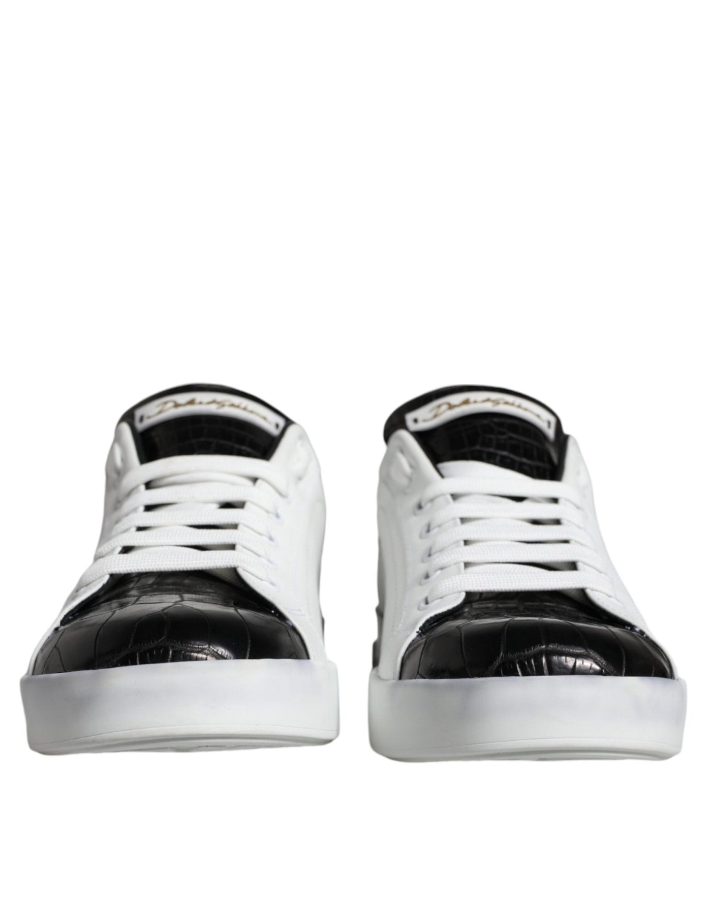 Dolce & Gabbana Black Leather Logo Portofino Sneaker Shoes - SMARTMARTNZ