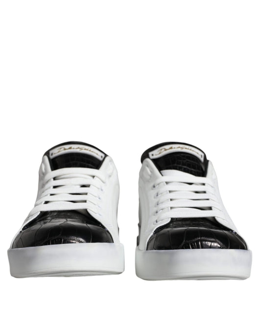 Dolce & Gabbana Black Leather Logo Portofino Sneaker Shoes - SMARTMARTNZ