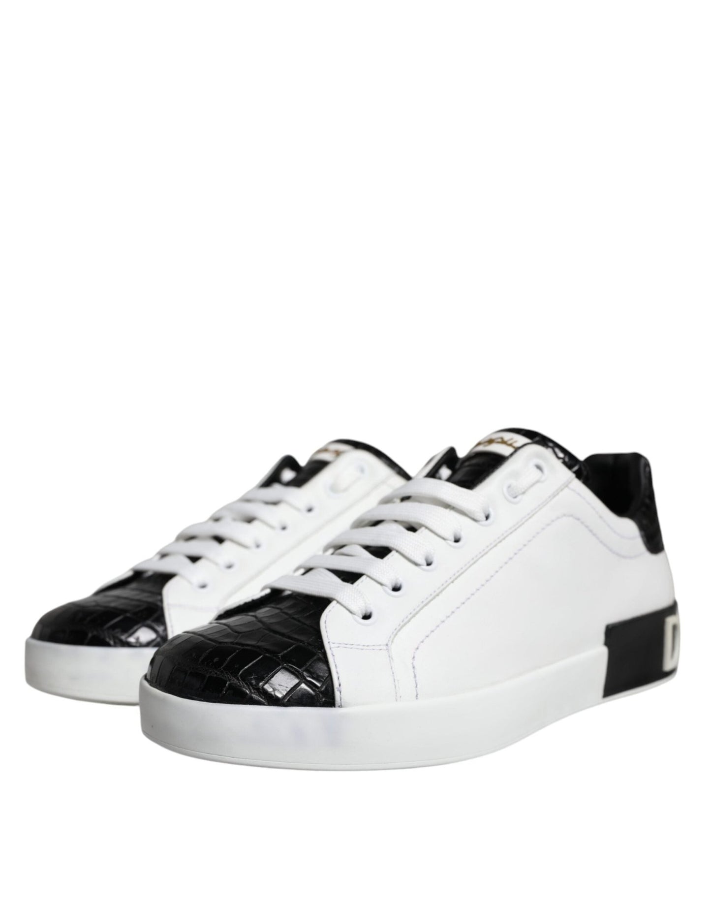 Dolce & Gabbana Black Leather Logo Portofino Sneaker Shoes - SMARTMARTNZ