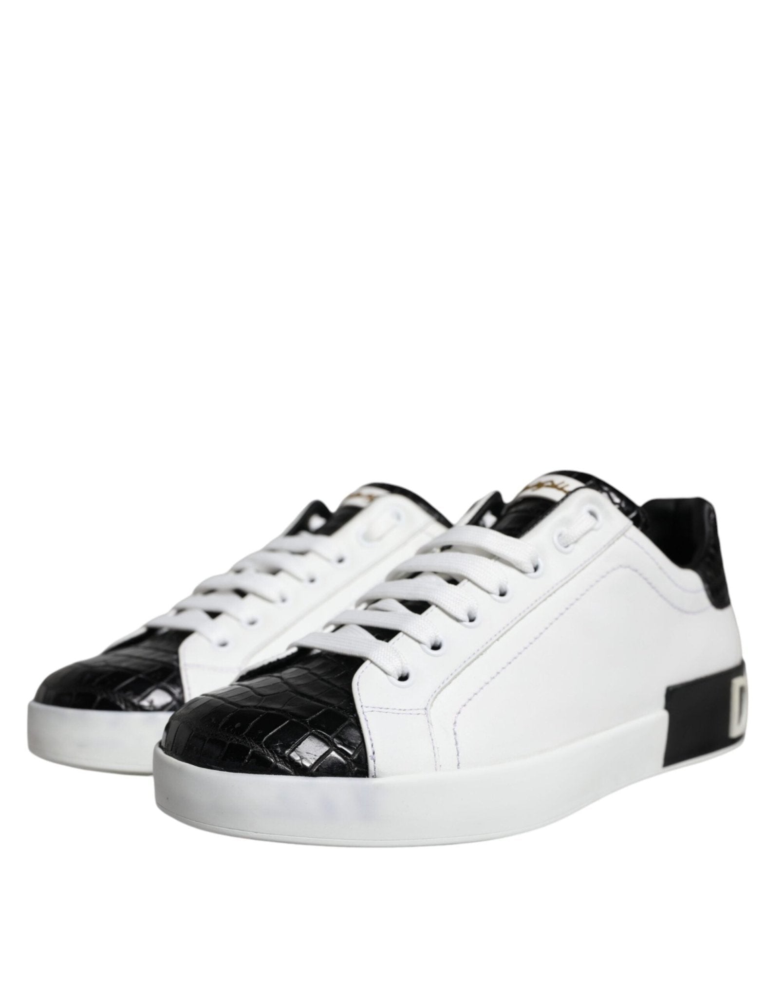 Dolce & Gabbana Black Leather Logo Portofino Sneaker Shoes - SMARTMARTNZ