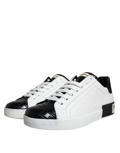 Dolce & Gabbana Black Leather Logo Portofino Sneaker Shoes - SMARTMARTNZ