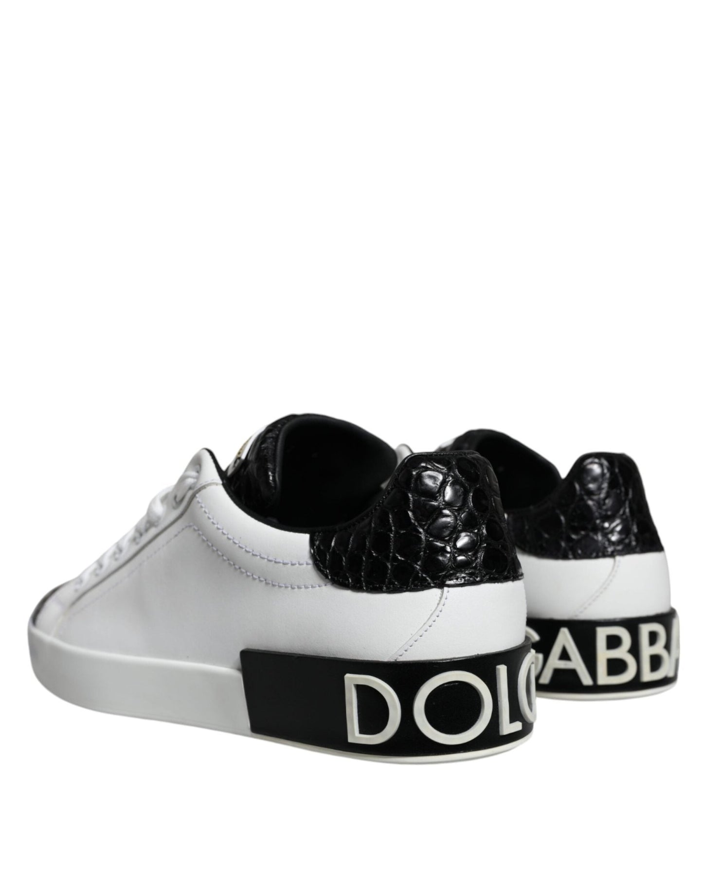 Dolce & Gabbana Black Leather Logo Portofino Sneaker Shoes - SMARTMARTNZ