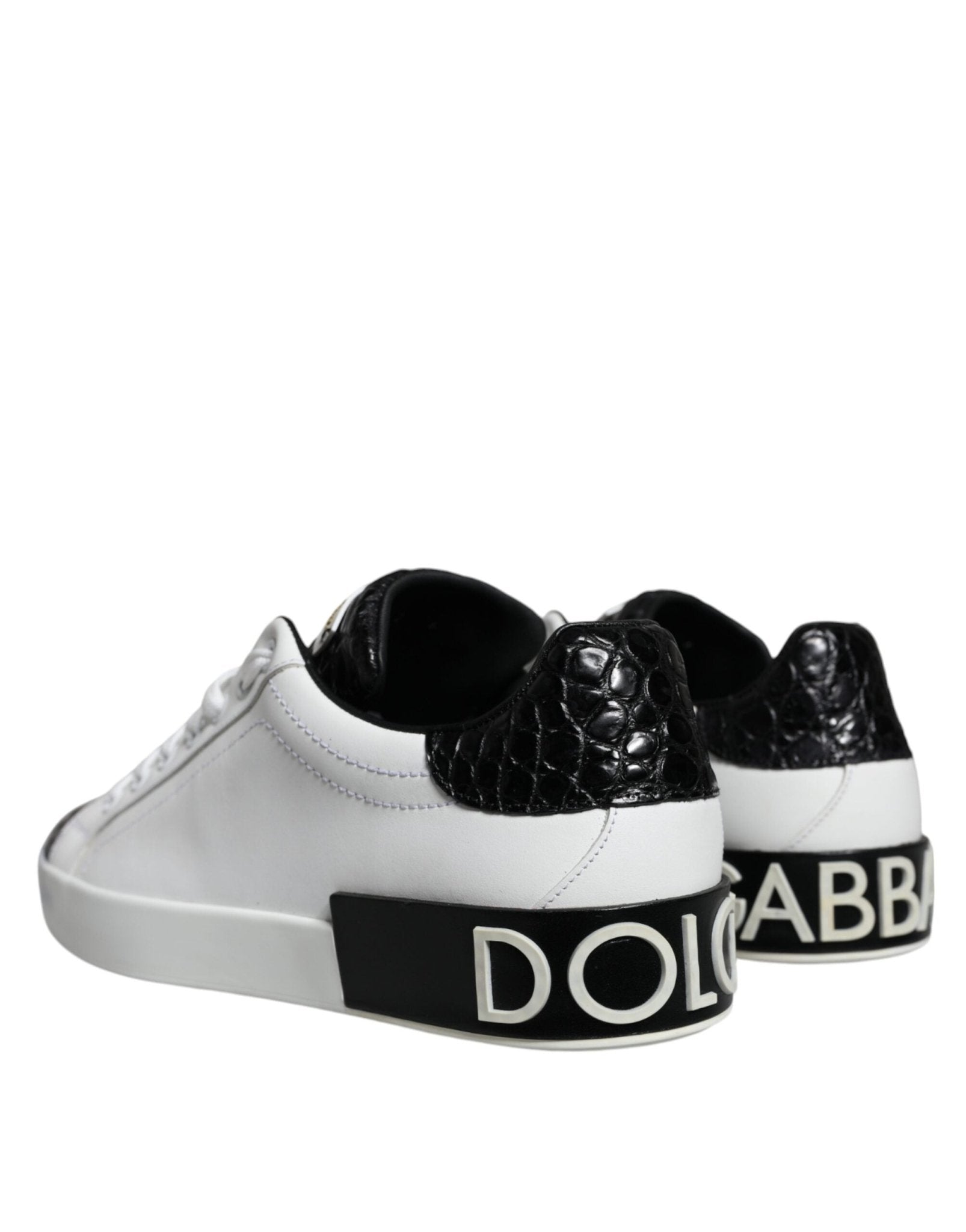 Dolce & Gabbana Black Leather Logo Portofino Sneaker Shoes - SMARTMARTNZ