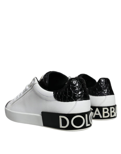 Dolce & Gabbana Black Leather Logo Portofino Sneaker Shoes - SMARTMARTNZ