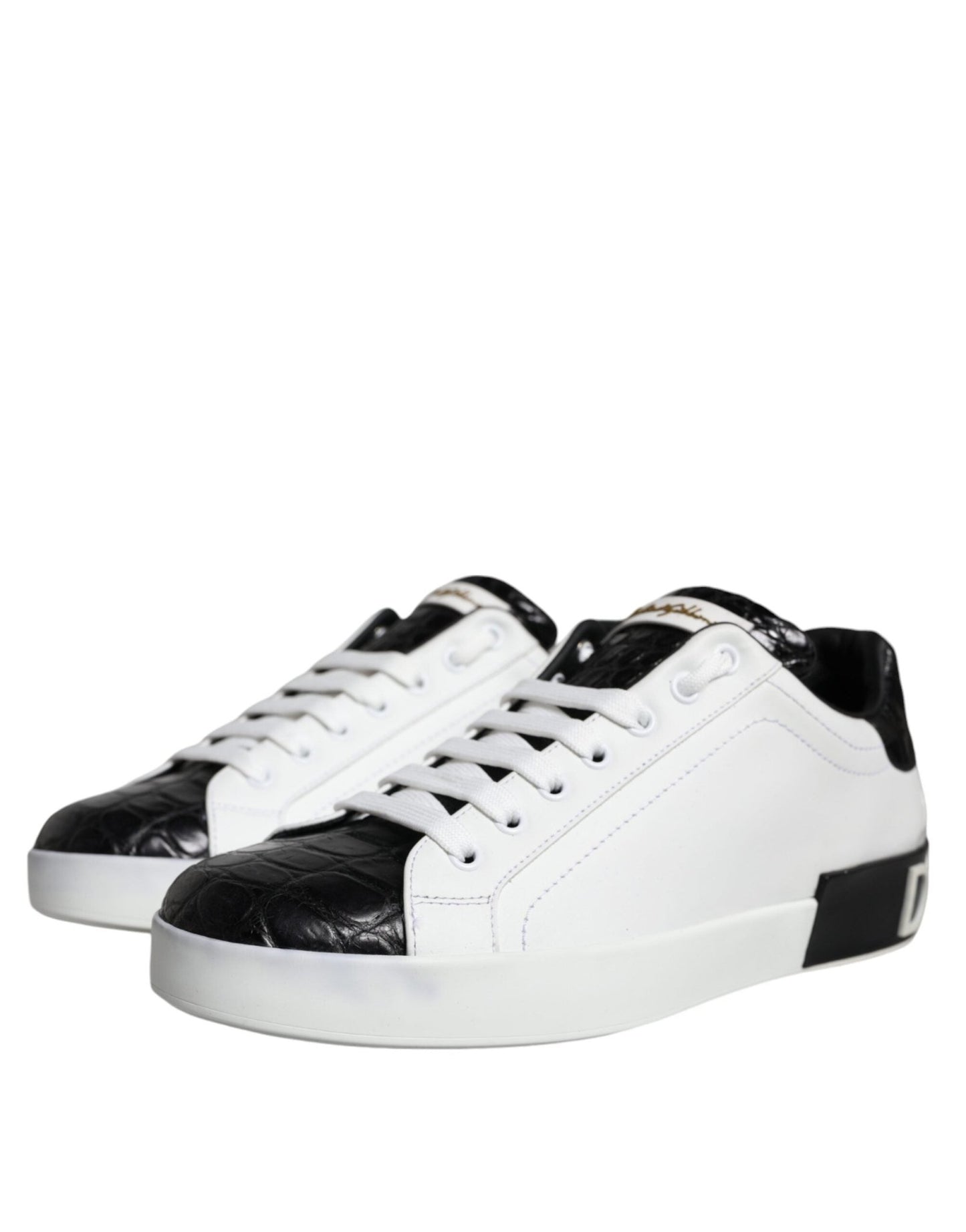 Dolce & Gabbana Black Leather Logo Portofino Sneaker Shoes - SMARTMARTNZ
