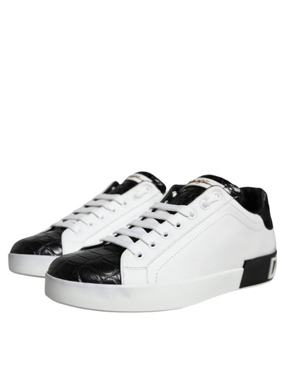 Dolce & Gabbana Black Leather Logo Portofino Sneaker Shoes - SMARTMARTNZ