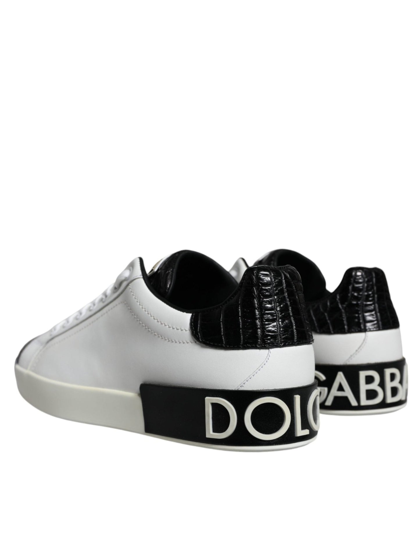 Dolce & Gabbana Black Leather Logo Portofino Sneaker Shoes - SMARTMARTNZ
