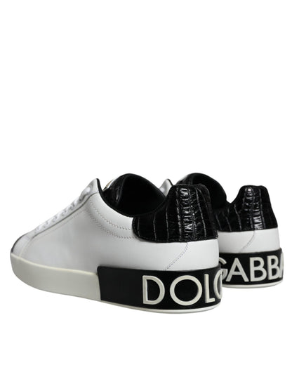 Dolce & Gabbana Black Leather Logo Portofino Sneaker Shoes - SMARTMARTNZ