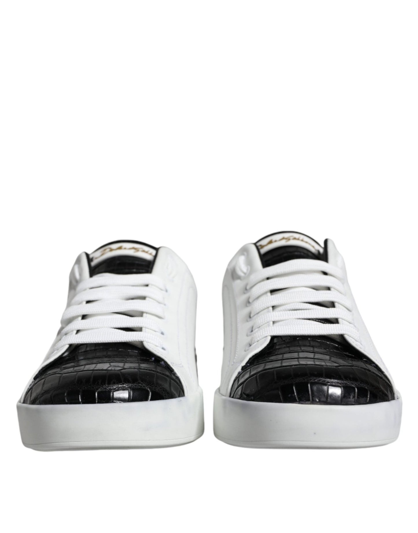 Dolce & Gabbana Black Leather Logo Portofino Sneaker Shoes - SMARTMARTNZ