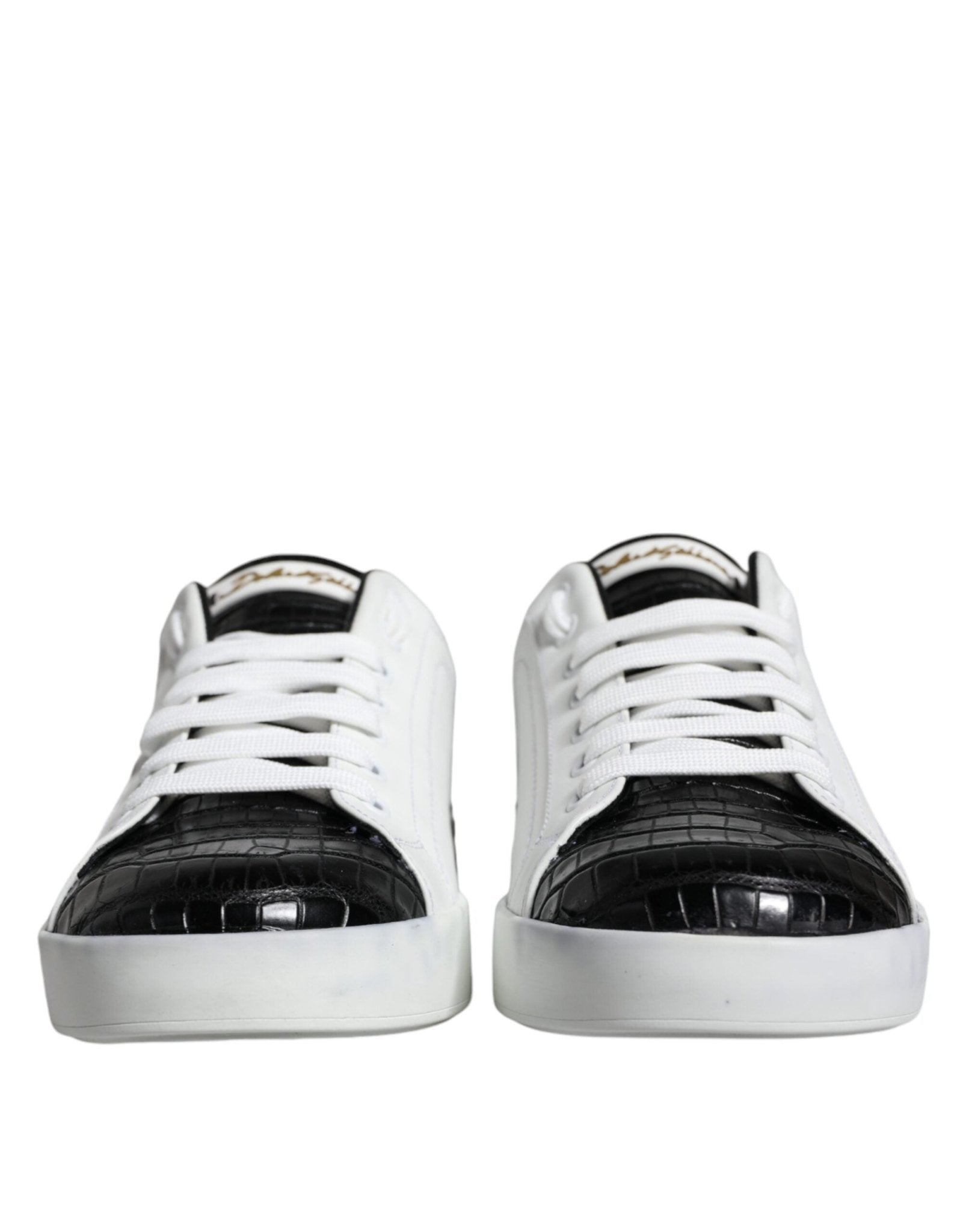 Dolce & Gabbana Black Leather Logo Portofino Sneaker Shoes - SMARTMARTNZ