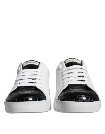 Dolce & Gabbana Black Leather Logo Portofino Sneaker Shoes - SMARTMARTNZ