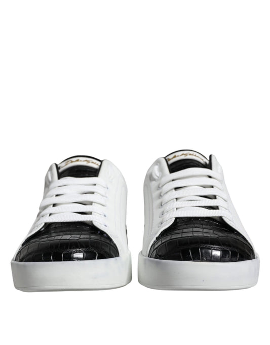 Dolce & Gabbana Black Leather Logo Portofino Sneaker Shoes - SMARTMARTNZ