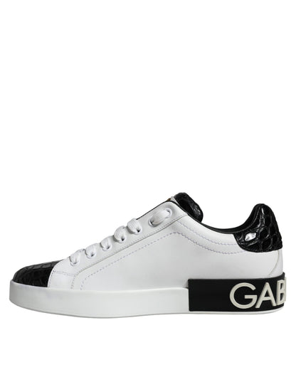 Dolce & Gabbana Black Leather Logo Portofino Sneaker Shoes - SMARTMARTNZ
