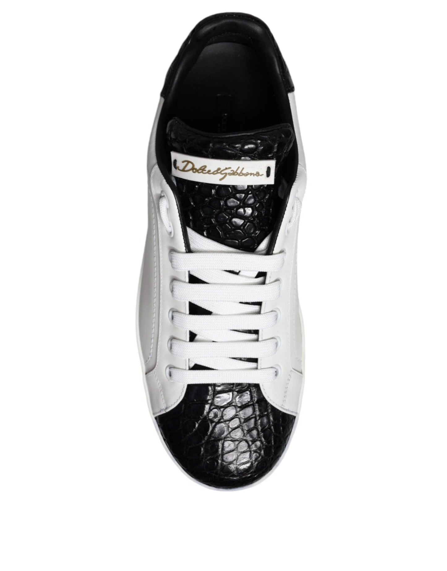 Dolce & Gabbana Black Leather Logo Portofino Sneaker Shoes - SMARTMARTNZ