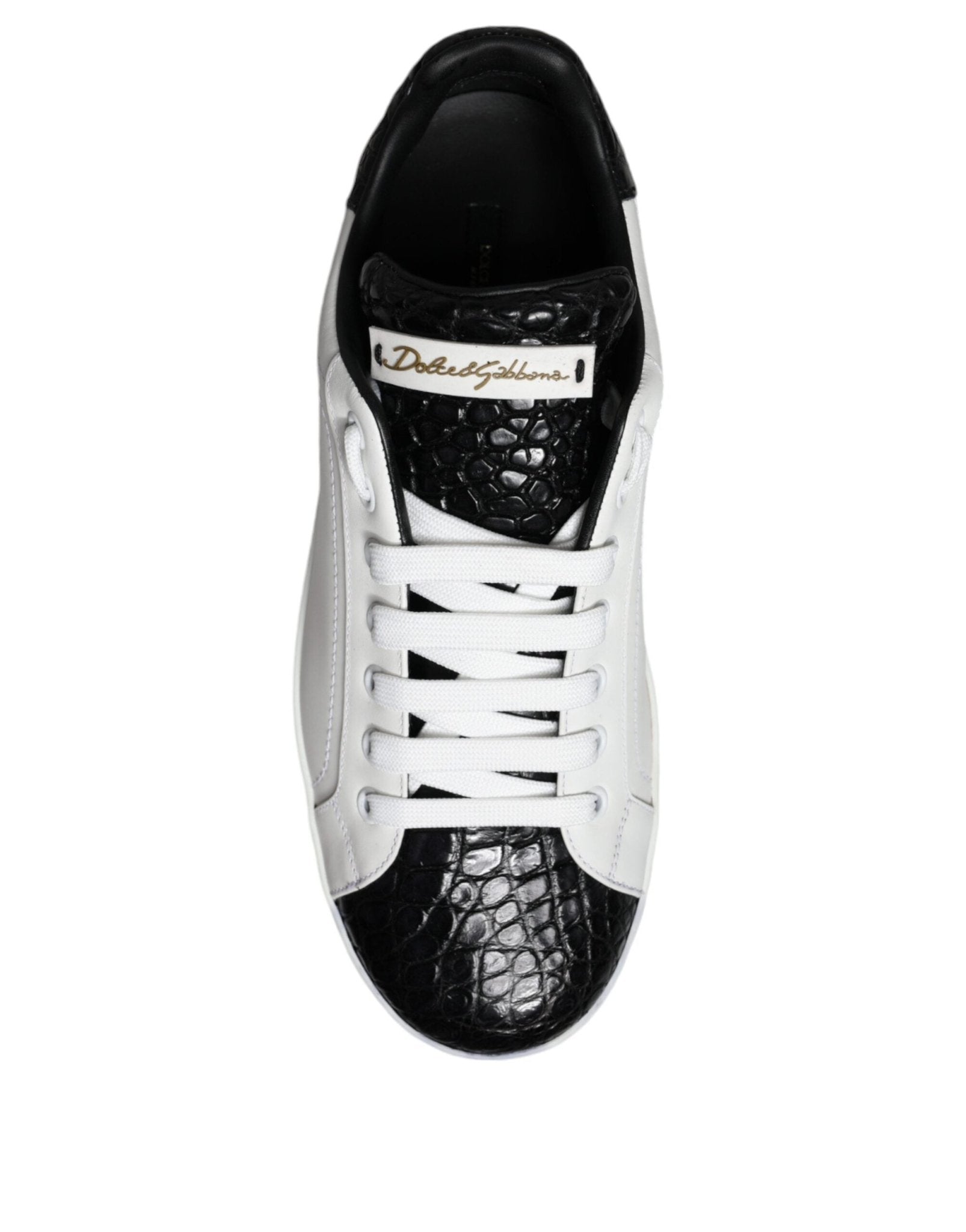 Dolce & Gabbana Black Leather Logo Portofino Sneaker Shoes - SMARTMARTNZ