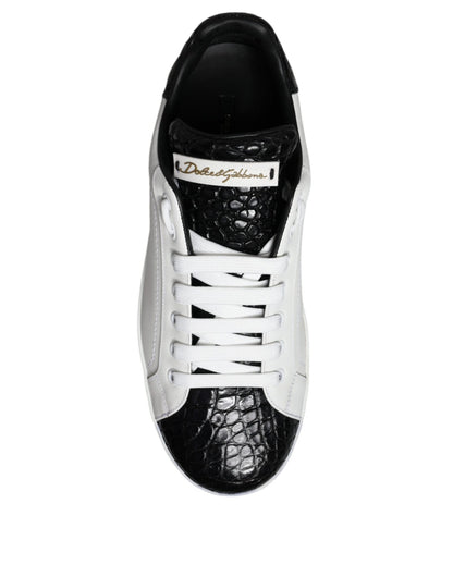 Dolce & Gabbana Black Leather Logo Portofino Sneaker Shoes - SMARTMARTNZ