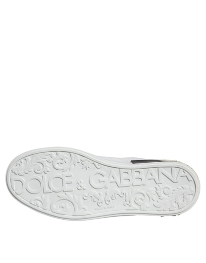 Dolce & Gabbana Black Leather Logo Portofino Sneaker Shoes - SMARTMARTNZ