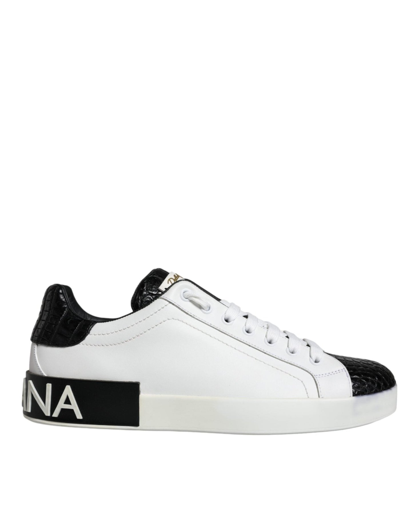 Dolce & Gabbana Black Leather Logo Portofino Sneaker Shoes - SMARTMARTNZ