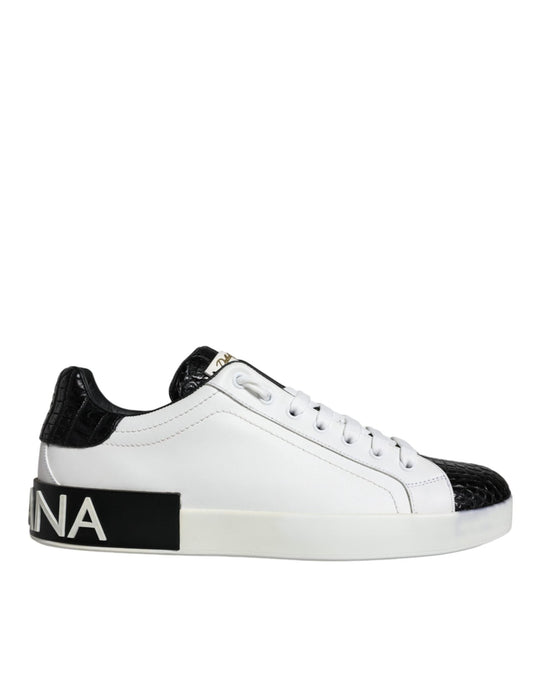 Dolce & Gabbana Black Leather Logo Portofino Sneaker Shoes - SMARTMARTNZ