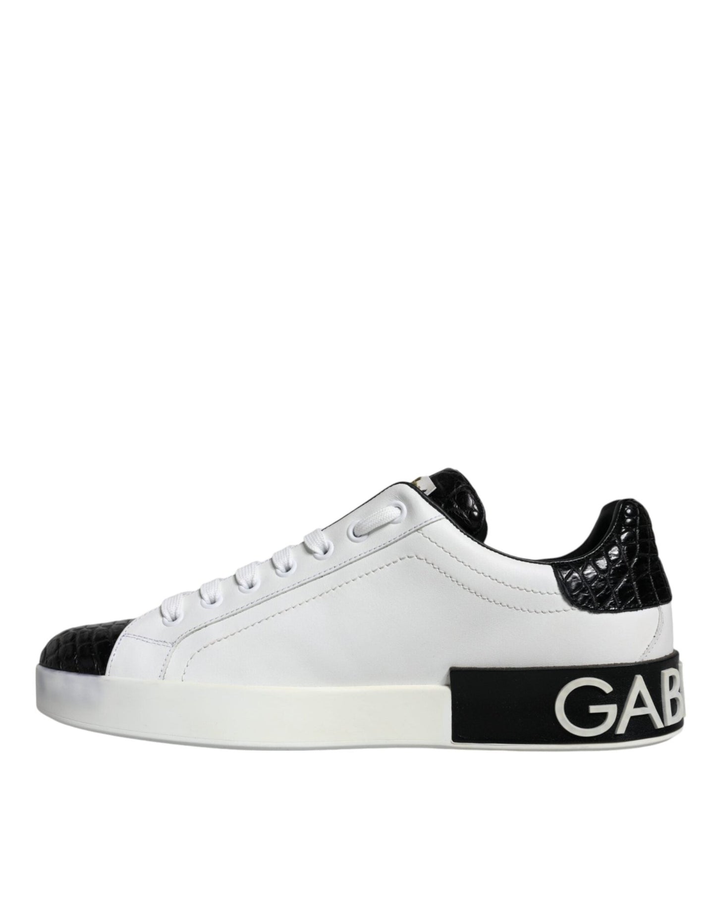 Dolce & Gabbana Black Leather Logo Portofino Sneaker Shoes - SMARTMARTNZ