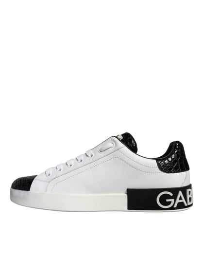 Dolce & Gabbana Black Leather Logo Portofino Sneaker Shoes - SMARTMARTNZ