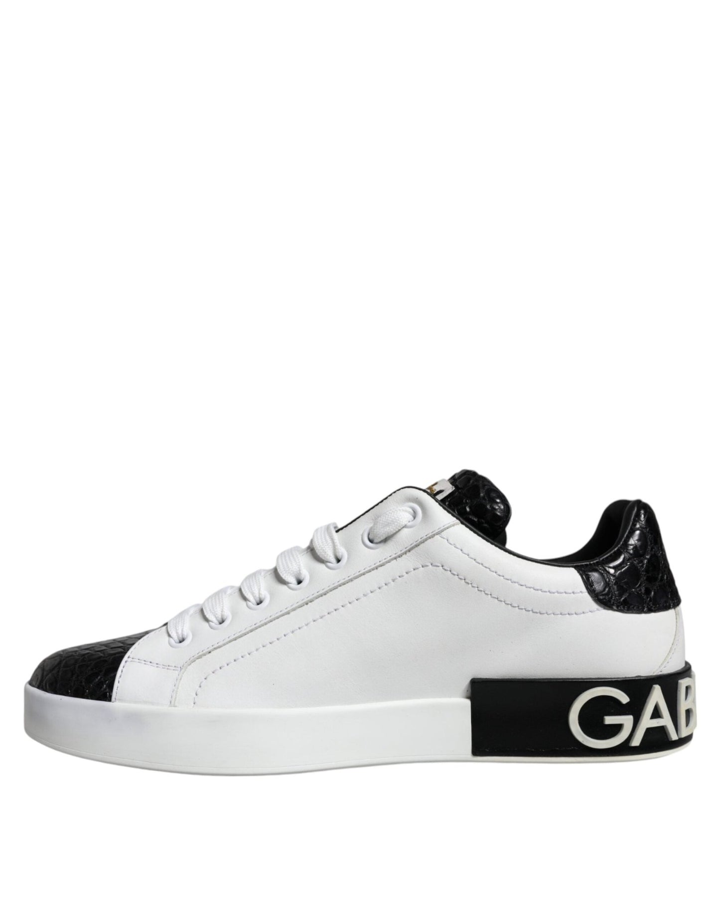 Dolce & Gabbana Black Leather Logo Portofino Sneaker Shoes - SMARTMARTNZ