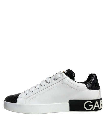 Dolce & Gabbana Black Leather Logo Portofino Sneaker Shoes - SMARTMARTNZ