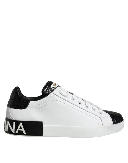 Dolce & Gabbana Black Leather Logo Portofino Sneaker Shoes - SMARTMARTNZ