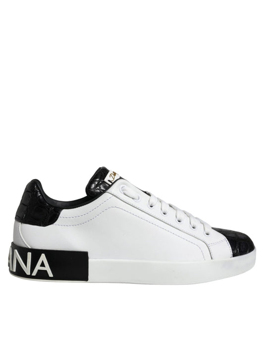 Dolce & Gabbana Black Leather Logo Portofino Sneaker Shoes - SMARTMARTNZ