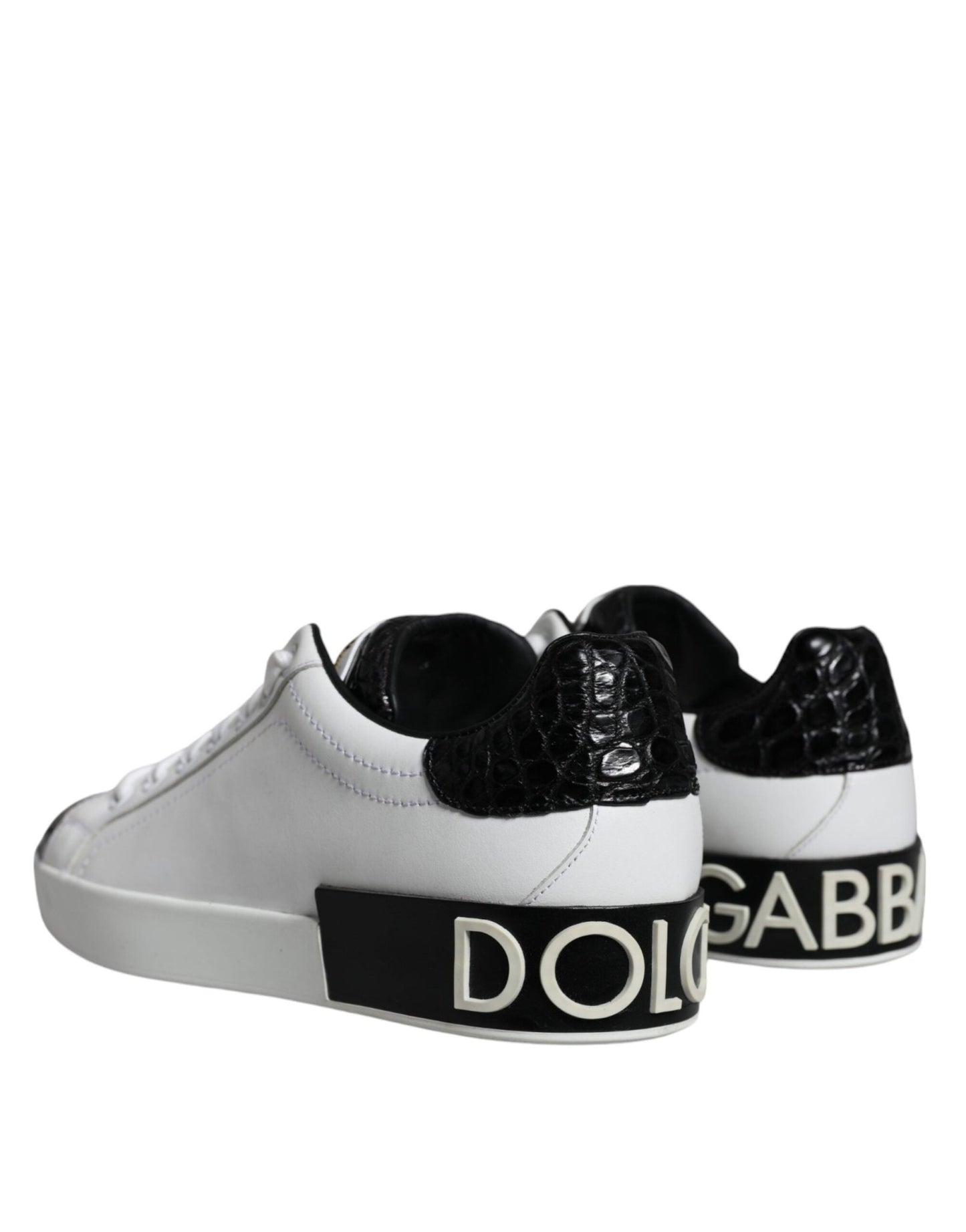 Dolce & Gabbana Black Leather Logo Portofino Sneaker Shoes - SMARTMARTNZ
