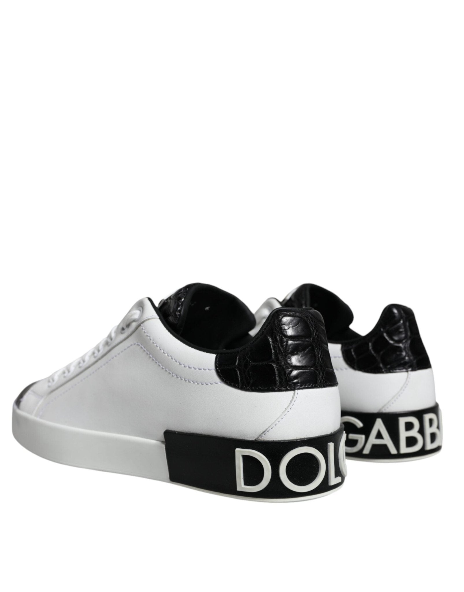 Dolce & Gabbana Black Leather Logo Portofino Sneaker Shoes - SMARTMARTNZ