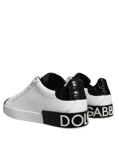 Dolce & Gabbana Black Leather Logo Portofino Sneaker Shoes - SMARTMARTNZ