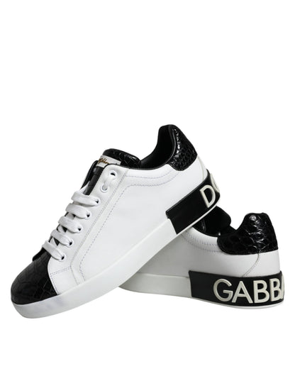 Dolce & Gabbana Black Leather Logo Portofino Sneaker Shoes - SMARTMARTNZ