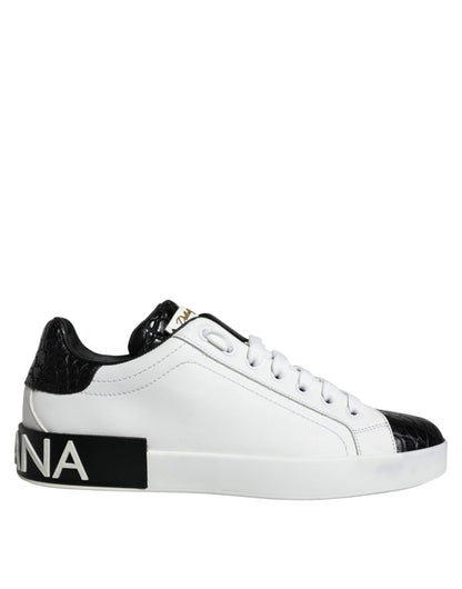 Dolce & Gabbana Black Leather Logo Portofino Sneaker Shoes - SMARTMARTNZ