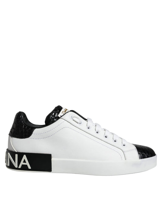 Dolce & Gabbana Black Leather Logo Portofino Sneaker Shoes - SMARTMARTNZ