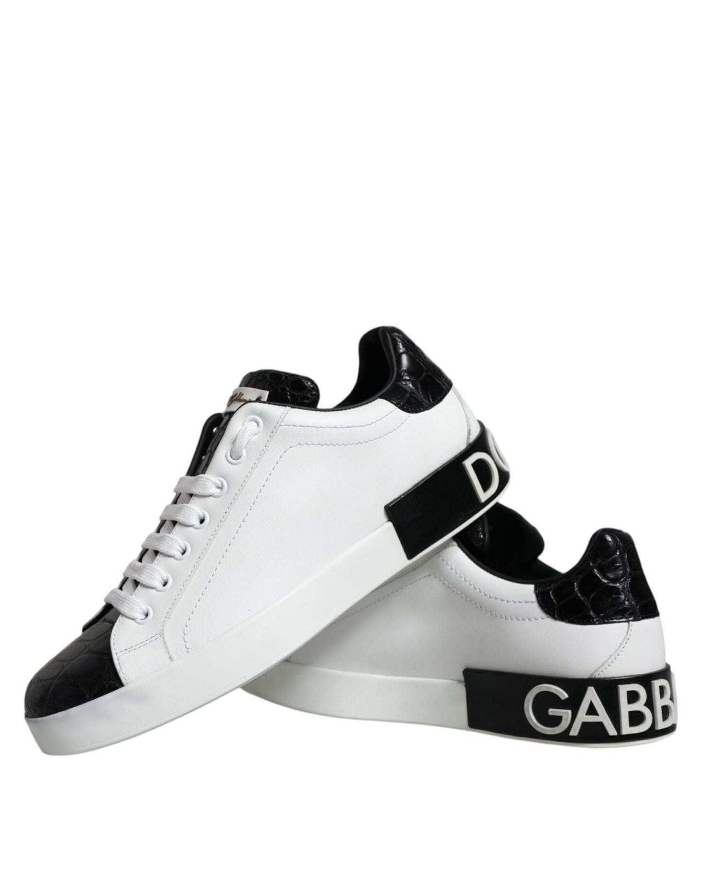 Dolce & Gabbana Black Leather Logo Portofino Sneaker Shoes - SMARTMARTNZ