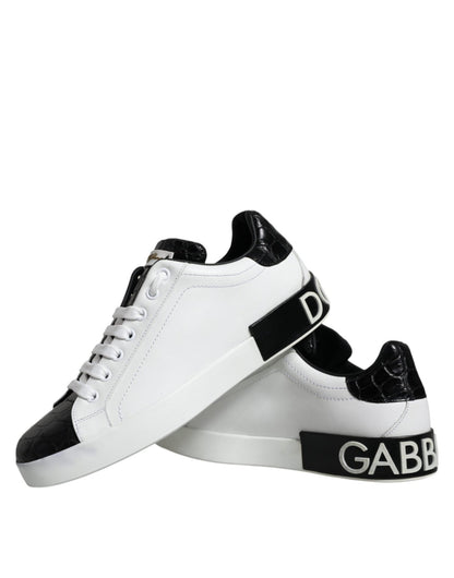 Dolce & Gabbana Black Leather Logo Portofino Sneaker Shoes - SMARTMARTNZ