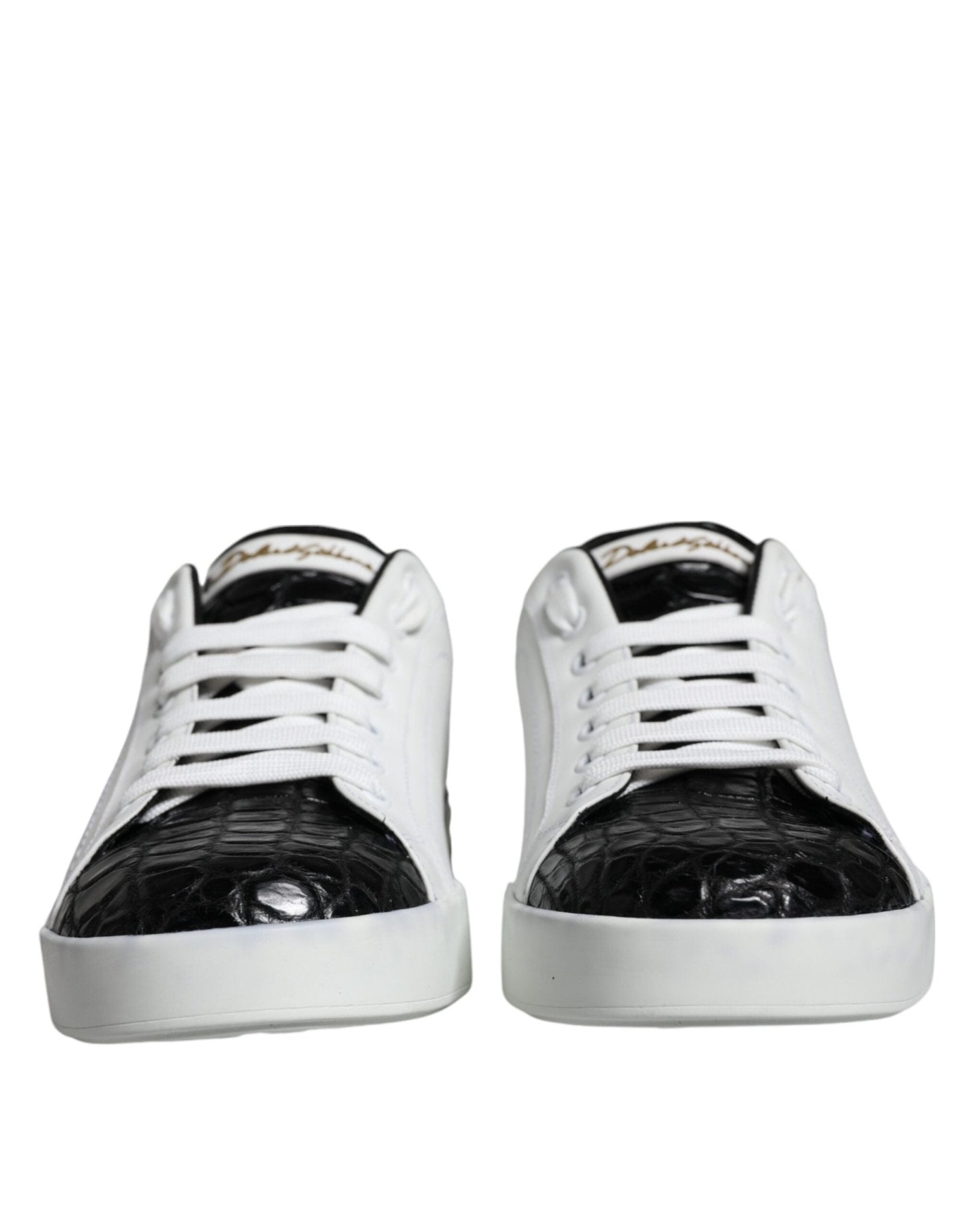Dolce & Gabbana Black Leather Logo Portofino Sneaker Shoes - SMARTMARTNZ
