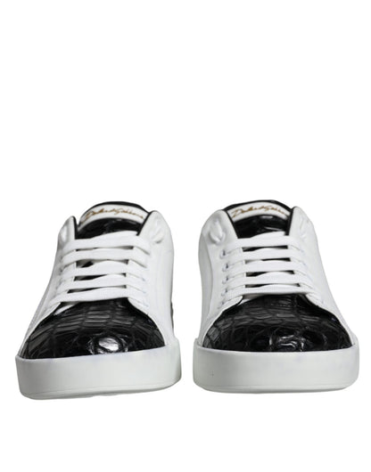Dolce & Gabbana Black Leather Logo Portofino Sneaker Shoes - SMARTMARTNZ
