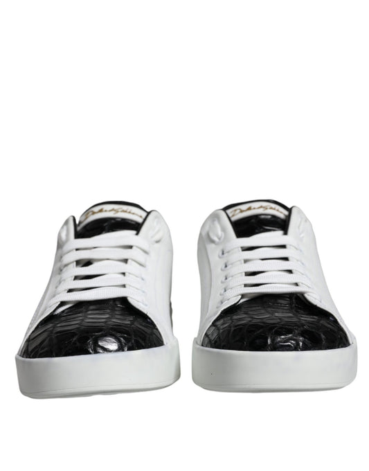 Dolce & Gabbana Black Leather Logo Portofino Sneaker Shoes - SMARTMARTNZ
