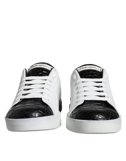 Dolce & Gabbana Black Leather Logo Portofino Sneaker Shoes - SMARTMARTNZ