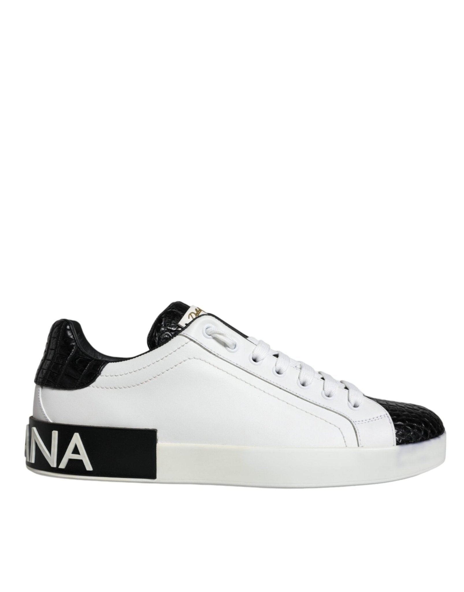Dolce & Gabbana Black Leather Logo Portofino Sneaker Shoes - SMARTMARTNZ