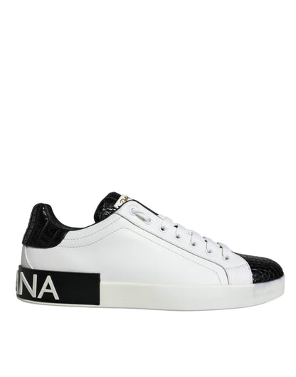 Dolce & Gabbana Black Leather Logo Portofino Sneaker Shoes - SMARTMARTNZ