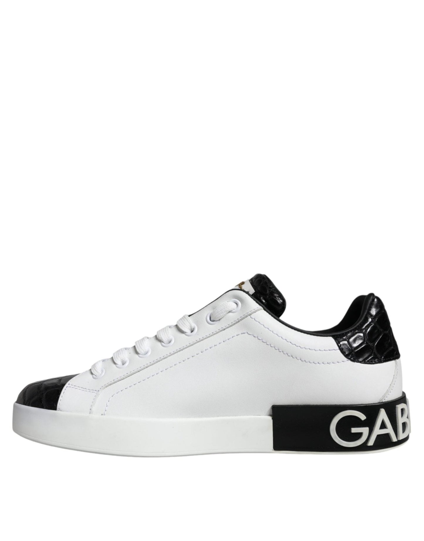 Dolce & Gabbana Black Leather Logo Portofino Sneaker Shoes - SMARTMARTNZ