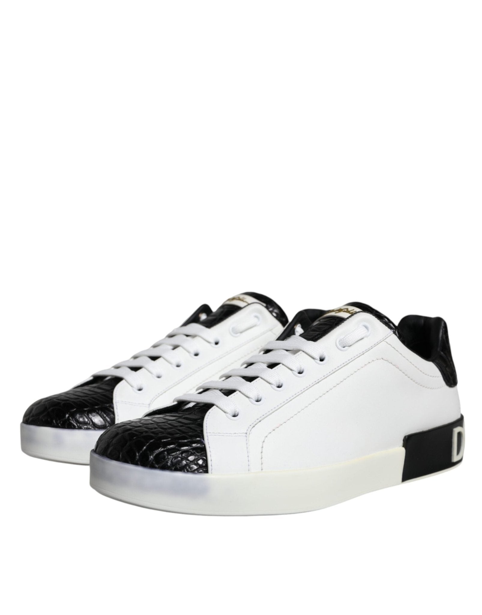 Dolce & Gabbana Black Leather Logo Portofino Sneaker Shoes - SMARTMARTNZ
